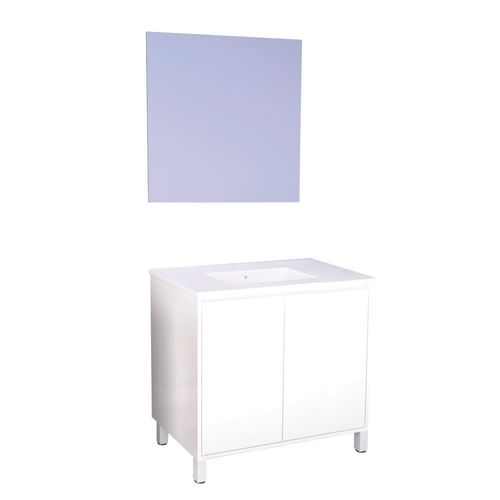 Meuble Salle De Bain Belis - à Poser - Miroir Suspendu - 80cm - Finition Blanc