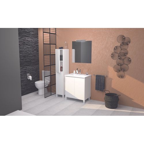 Meuble Salle De Bain Belis - à Poser - Miroir Suspendu - 80cm - Finition Blanc