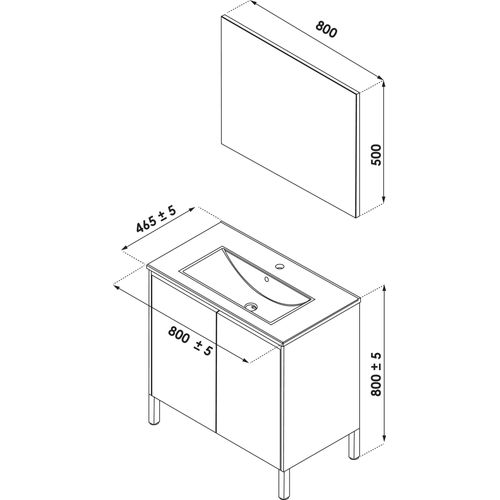 Meuble Salle De Bain Belis - à Poser - Miroir Suspendu - 80cm - Finition Blanc