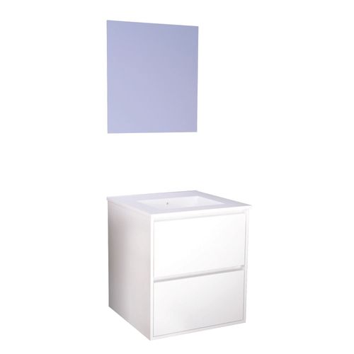 Meuble De Salle De Bain Belis - à Suspendre - Miroir Suspendu - 60cm - Blanc