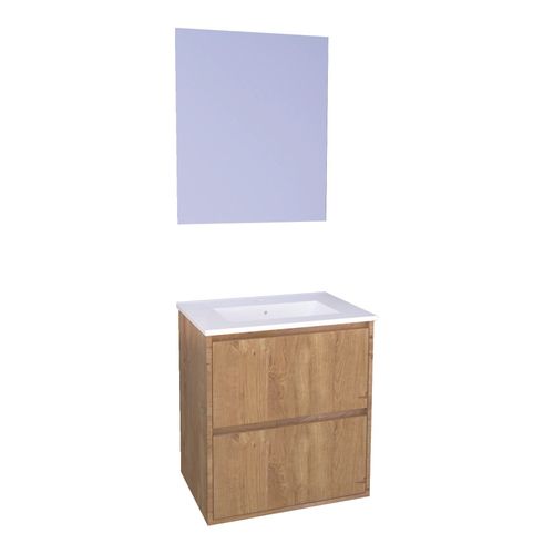 Meuble De Salle De Bain Belis - à Suspendre - Miroir Suspendu - 60cm - Bois