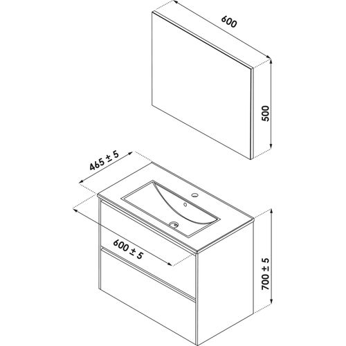 Meuble De Salle De Bain Belis - à Suspendre - Miroir Suspendu - 60cm - Bois