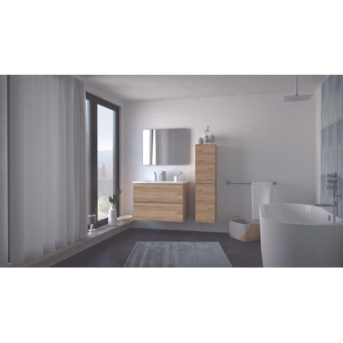 Meuble De Salle De Bain Suspendu  Trendy - 2 Tiroirs - 80cm - Bois - Vasque