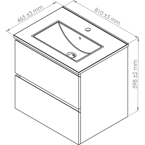 Meuble De Salle De Bain Suspendu  Trendy - 2 Tiroirs - 80cm - Bois - Vasque
