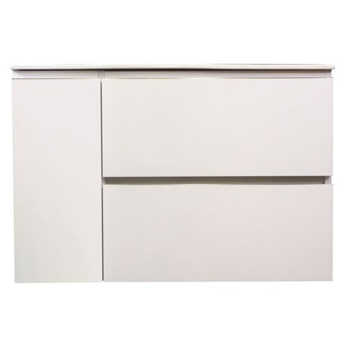 Meuble Salle De Bain Suspendu Trendy - 2 Tiroirs 1 Porte - 90cm - Finition Blanc Mat - Vasque