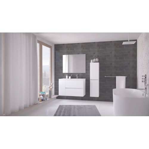 Meuble Salle De Bain Suspendu Trendy - 2 Tiroirs 1 Porte - 90cm - Finition Blanc Mat - Vasque