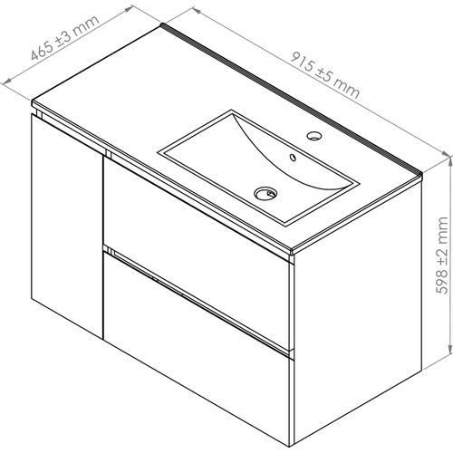 Meuble Salle De Bain Suspendu Trendy - 2 Tiroirs 1 Porte - 90cm - Finition Blanc Mat - Vasque