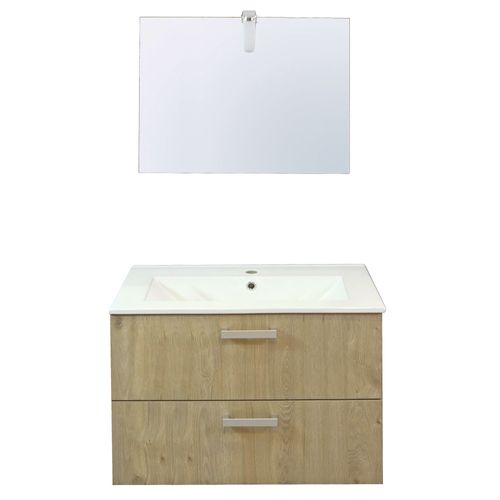 Meuble De Salle De Bain Smart - Suspendu - 80cm - 2 Tiroirs - Finition Bois