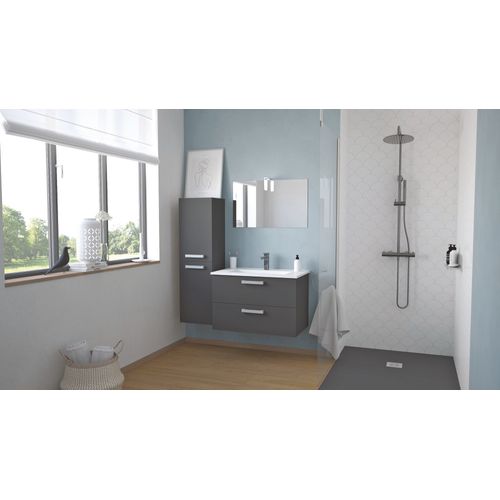 Meuble De Salle De Bain Smart - Suspendu - 80cm - 2 Tiroirs - Finition Gris