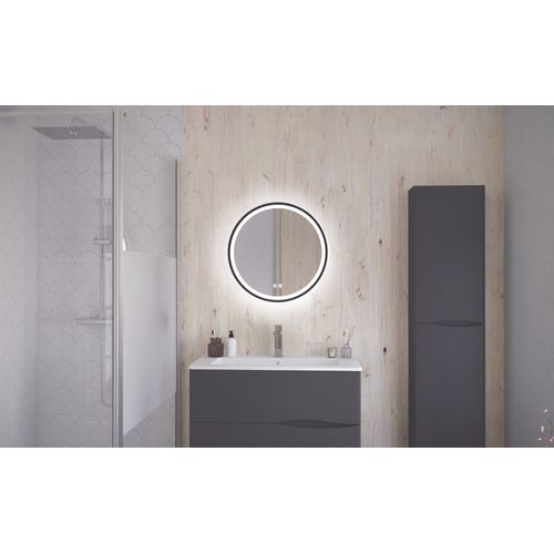 Miroir Salle De Bain Éclairant Alexine - Contour Aluminium Noir - Ø60 Cm