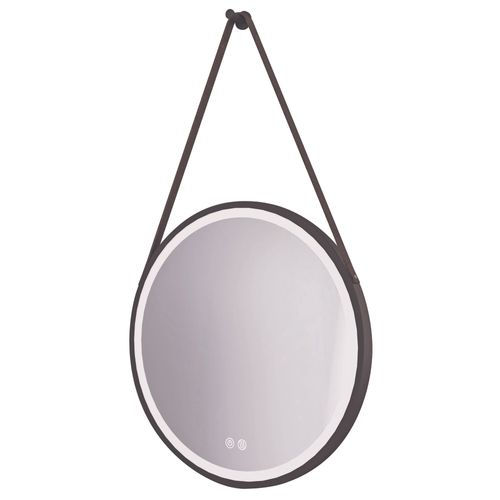 Miroir Salle De Bain Éclairant Kyara Avec Lanière - Contour Aluminium Noir - D.60 Cm