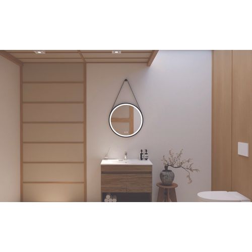 Miroir Salle De Bain Éclairant Kyara Avec Lanière - Contour Aluminium Noir - D.60 Cm