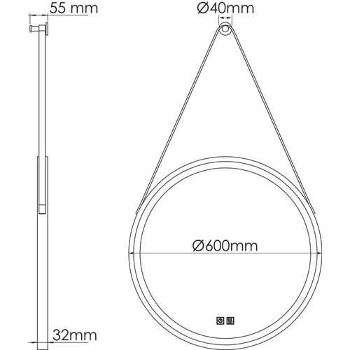 Miroir Salle De Bain Éclairant Kyara Avec Lanière - Contour Aluminium Noir - D.60 Cm