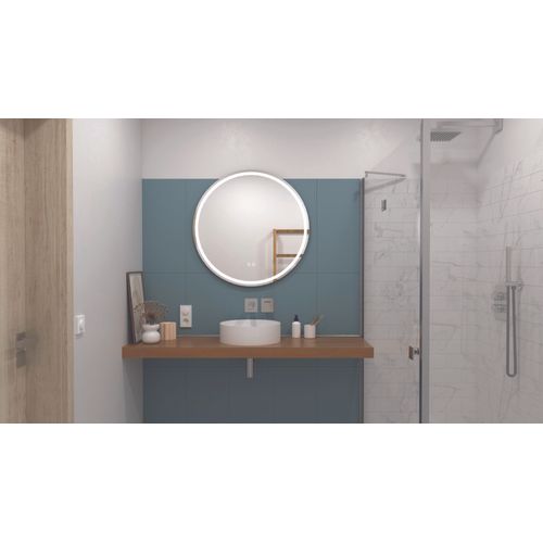 Miroir Salle De Bain Éclairant Lou - Bords Effet Givré - D.80 Cm