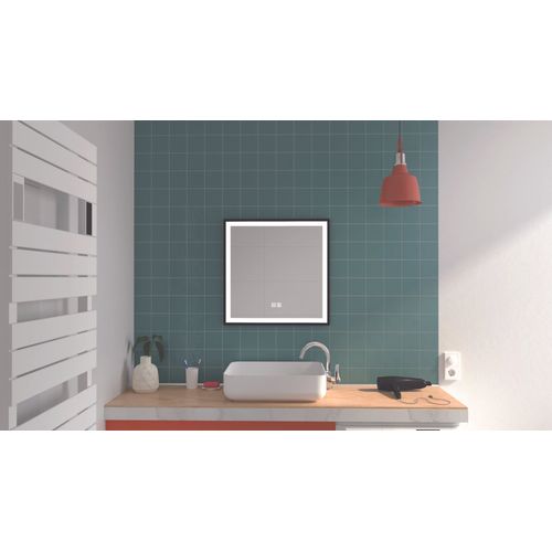 Miroir De Salle De Bain Éclairant Selena - Cadre Aluminium Noir - 60 X 60 Cm