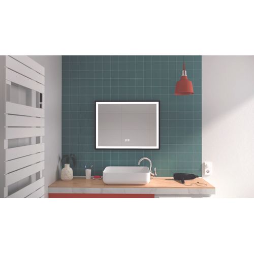 Miroir De Salle De Bain Éclairant Selena - Cadre Aluminium Noir - 80 X 60 Cm