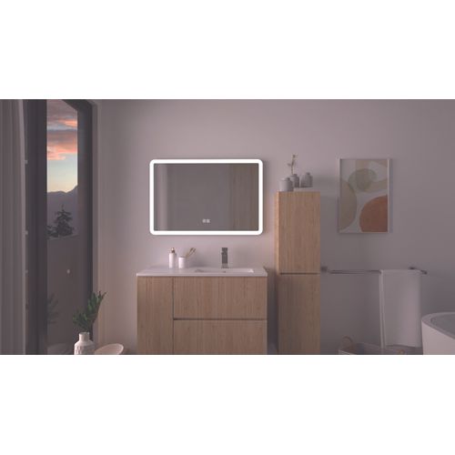 Miroir Salle De Bain Éclairant Athena - Bords Effet Givré - 90 X 60 Cm