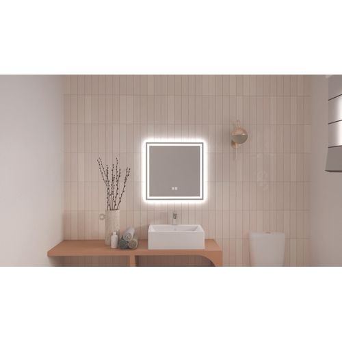 Miroir Salle De Bain Éclairant Laura - Angles Rectangulaires - Bords Givré - 60 X 60 Cm