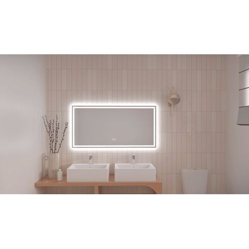 Miroir Salle De Bain Éclairant Laura - Angles Rectangulaires - Bords Givré - 120 X 60 Cm