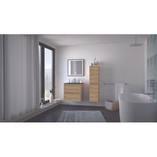 Meuble Salle De Bain à Suspendre Trendy - 60 Cm -2 Tiroirs - Bois - Plan Noir
