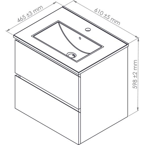Meuble Salle De Bain à Suspendre Trendy - 60 Cm -2 Tiroirs - Bois - Plan Noir