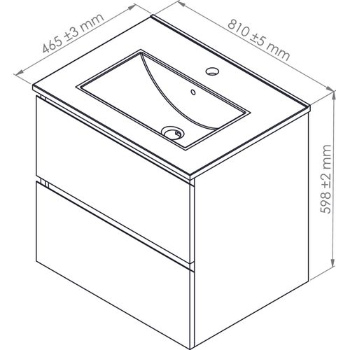 Meuble Salle De Bain à Suspendre Trendy - 80cm -2 Tiroirs - Blanc Mat- Plan Noir