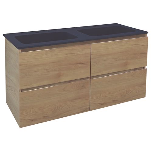 Meuble Salle De Bain à Suspendre Trendy - 120cm -4 Tiroirs - Bois- Plan Noir