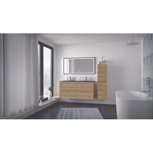 Meuble Salle De Bain à Suspendre Trendy - 120cm -4 Tiroirs - Bois- Plan Noir