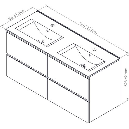 Meuble Salle De Bain à Suspendre Trendy - 120cm -4 Tiroirs - Bois- Plan Noir