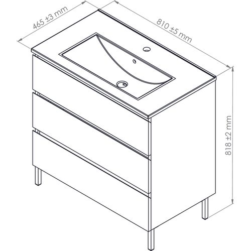 Meuble Salle De Bain à Poser Trendy - 80 Cm - 3 Tiroirs - Bois- Plan Noir