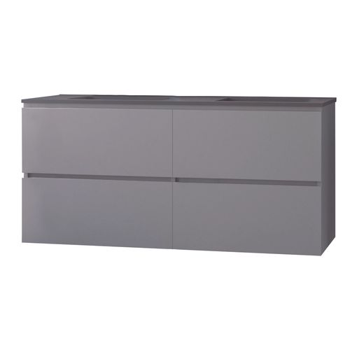 Meuble Salle De Bain à Suspendre Trendy - 120cm -4 Tiroirs - Gris - Plan Noir