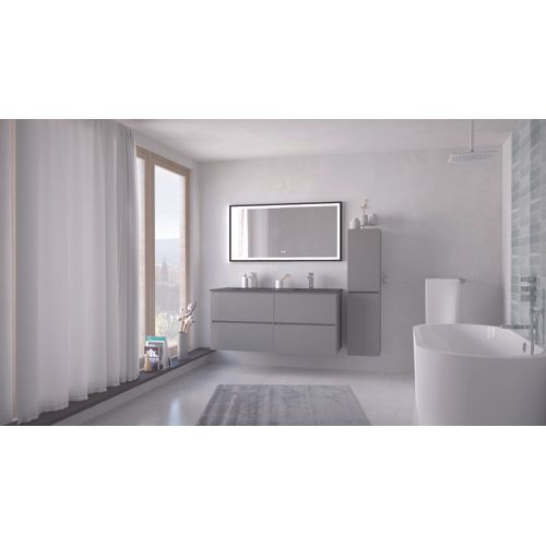 Meuble Salle De Bain à Suspendre Trendy - 120cm -4 Tiroirs - Gris - Plan Noir