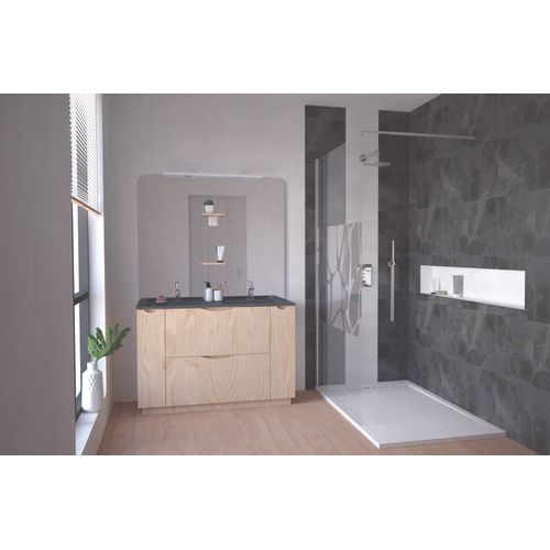 Meuble Salle De Bain à Poser Palermo - 120cm - Mélaminé Bois - Plan Vasque Noir