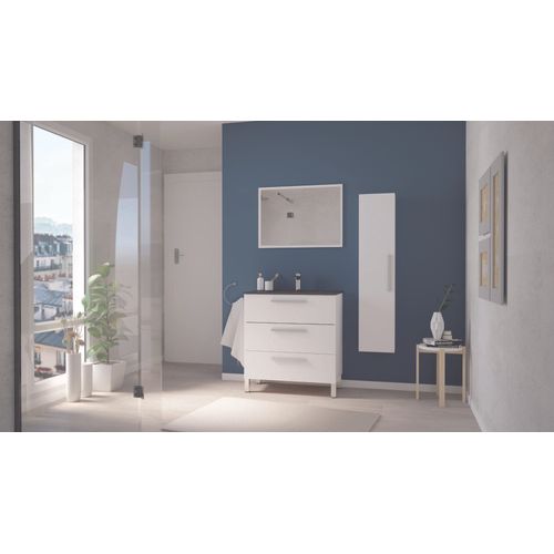 Meuble Salle De Bain à Poser Pallas - 80cm - Blanc - Plan Vasque Noir