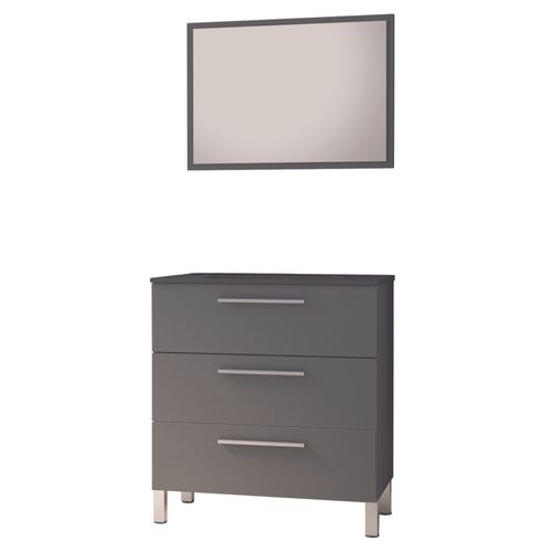 Meuble Salle De Bain à Poser Pallas - 80cm - Gris - Plan Vasque Noir