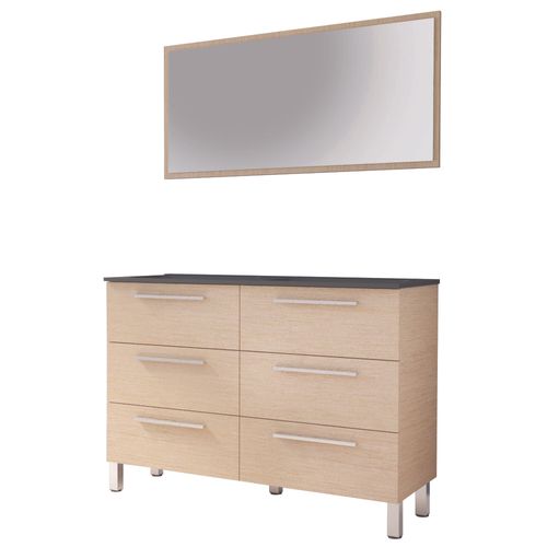 Meuble Salle De Bain à Poser Pallas - 120cm - Chêne Clair - Plan Vasque Noir