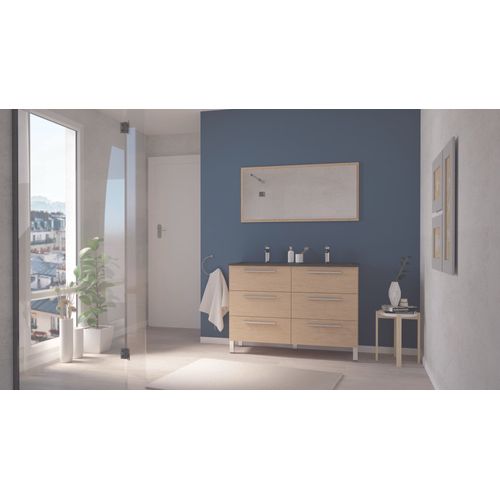Meuble Salle De Bain à Poser Pallas - 120cm - Chêne Clair - Plan Vasque Noir