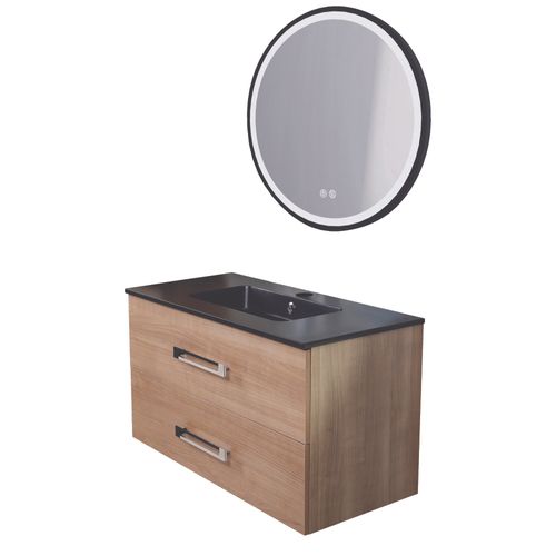 Meuble De Salle De Bain à Suspendre Lenca - 90 Cm - Bois Miel - Miroir Alexine