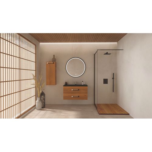 Meuble De Salle De Bain à Suspendre Lenca - 90 Cm - Bois Miel - Miroir Alexine