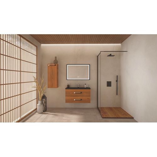 Meuble De Salle De Bain à Suspendre Lenca - 90 Cm - Bois Miel - Miroir Selena