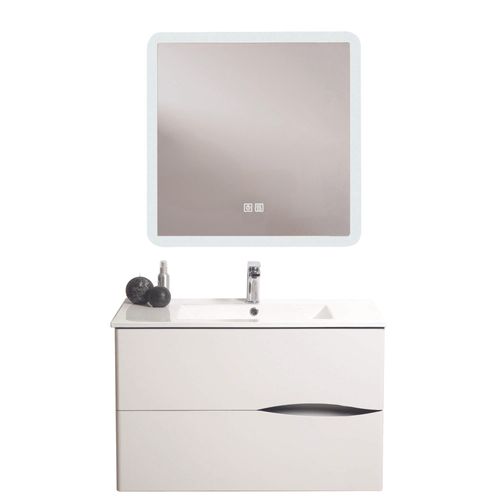 Meuble Salle De Bain à Suspendre 2doo - 90cm - Blanc - Miroir Athena