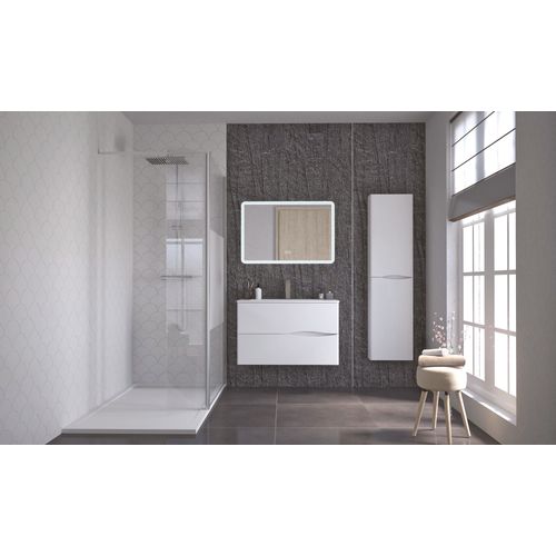 Meuble Salle De Bain à Suspendre 2doo - 90cm - Blanc - Miroir Athena