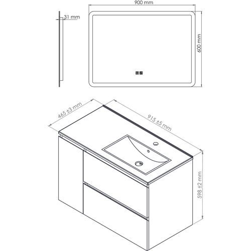 Meuble De Salle De Bain Trendy - 90 Cm - Blanc Mat - 2 Tiroirs Et 1 Porte - Miroir Athena