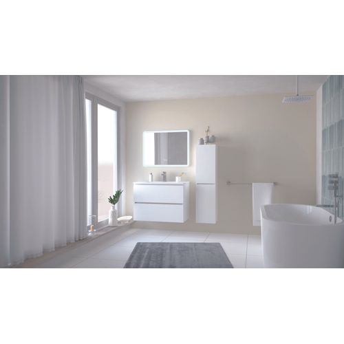 Meuble Salle De Bain Trendy - 80 Cm - Blanc Mat - 2 Tiroirs - Miroir Athena