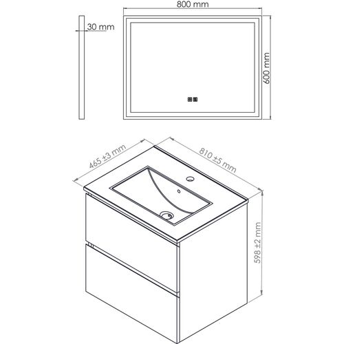 Meuble Salle De Bain Trendy - 80 Cm - Blanc Mat - 2 Tiroirs - Plan Noir + Miroir Selena