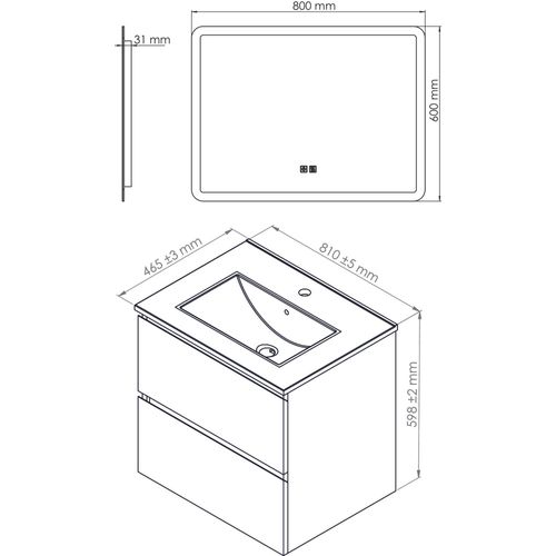 Meuble Salle De Bain Trendy - 80 Cm - Bois - 2 Tiroirs - Miroir Athena