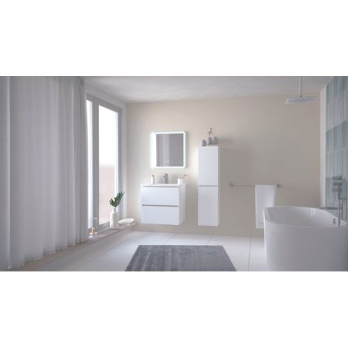 Meuble Salle De Bain Trendy - 60 Cm - Blanc Mat - 2 Tiroirs - Miroir Athena