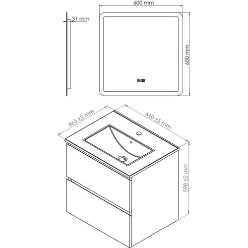 Meuble Salle De Bain Trendy - 60 Cm - Blanc Mat - 2 Tiroirs - Miroir Athena