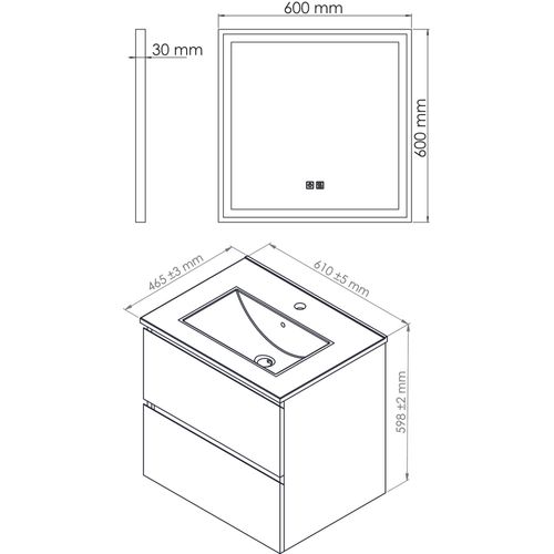 Meuble Salle De Bain Trendy - 60 Cm - Blanc Mat - 2 Tiroirs - Plan Noir + Miroir Selena