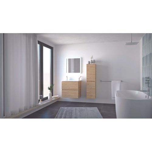 Meuble Salle De Bain Trendy - 60 Cm - Bois - 2 Tiroirs - Miroir Athena